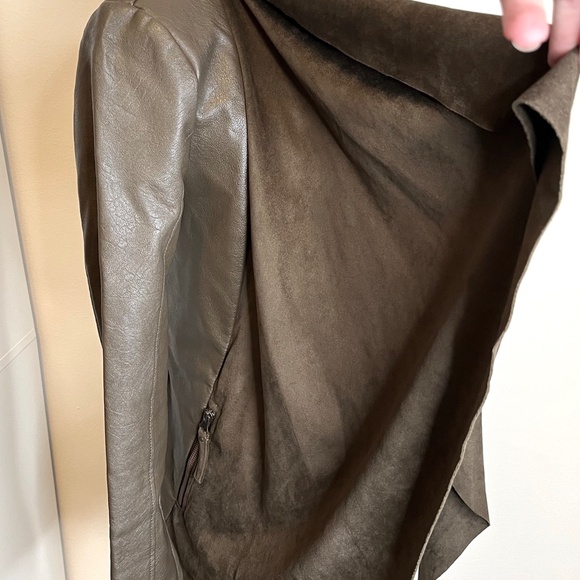 BNCI Blanc Noir Faux Leather Suede Jacket Size Small Brown Draped Scarf Coat - Picture 10 of 14